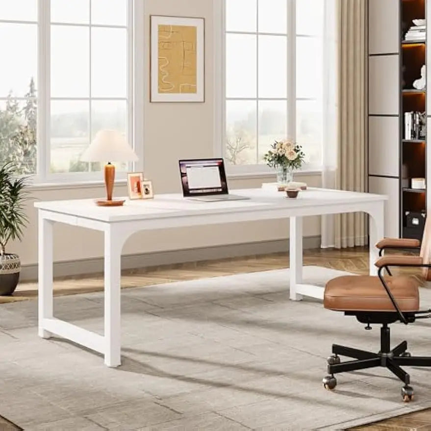 White Executive Desk Computer Office Desk Workstation Laptop Desk Study Writing Table Business Furniture for Home Office