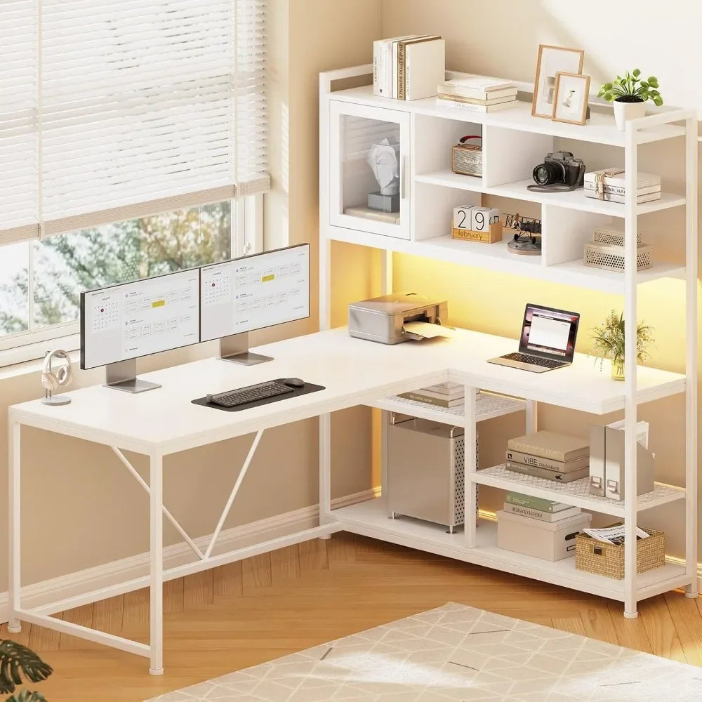 L Shaped Computer Desk 58 Inch Office Corner Desk With LED