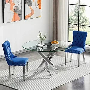47.24 Inch Modern Silver Glass Dining Table Set For 4