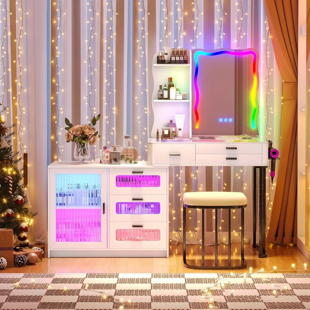 ZHUXIANG RGB Makeup Vanity Desk With Wireless Charging Station