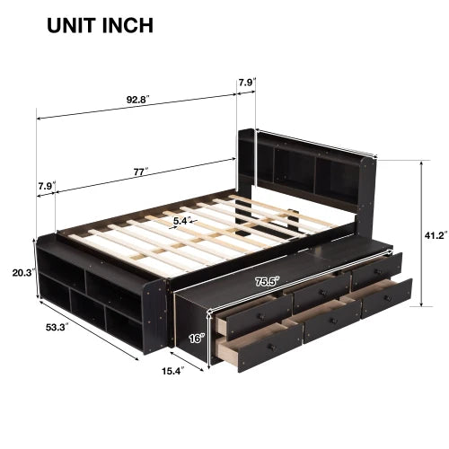 Full Bed Bookcase Headboard And Storage Drawers Espresso