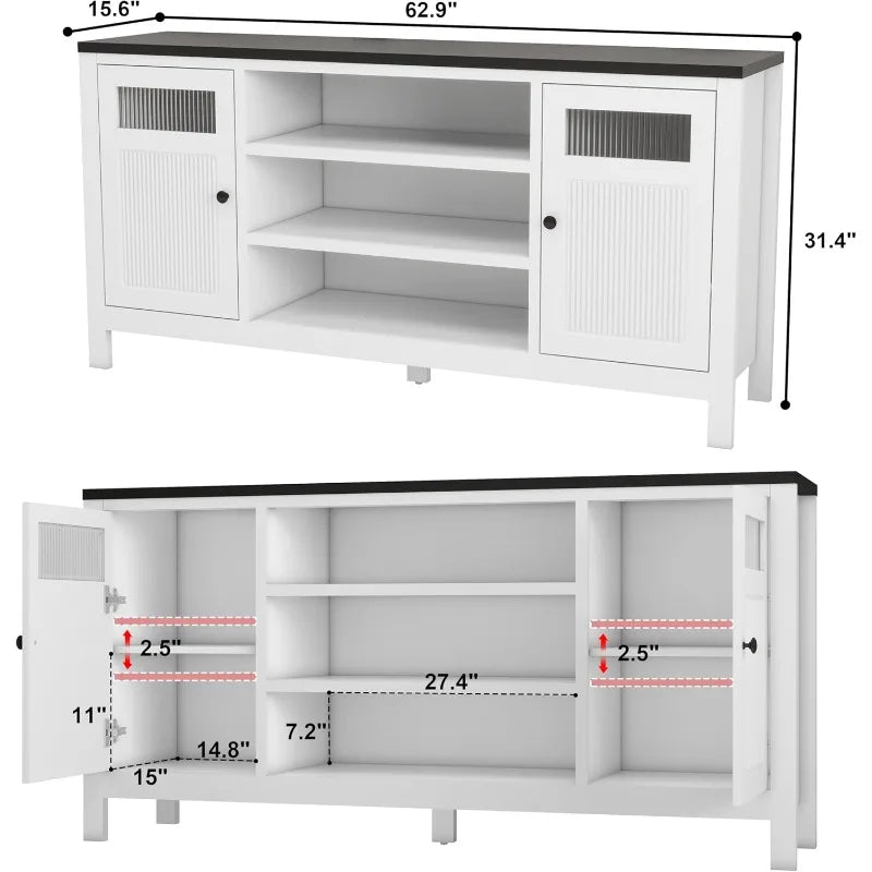 Modern 63 Inch White TV Stand With Storage Console For TVs