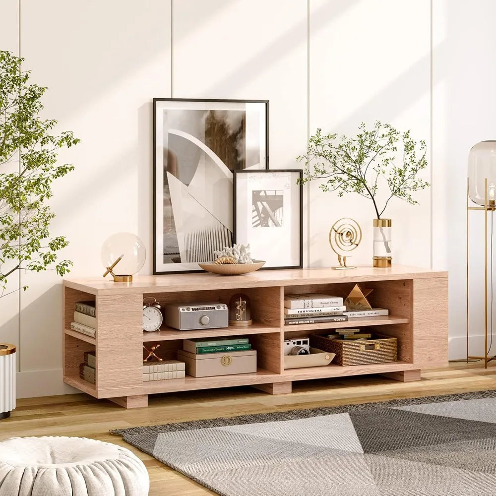Starjoy Wood TV Stand for 65 Inch Flat Screen, Modern Entertainment Center With 8 Open Shelves, Farmhouse Storage Cabinet for L|