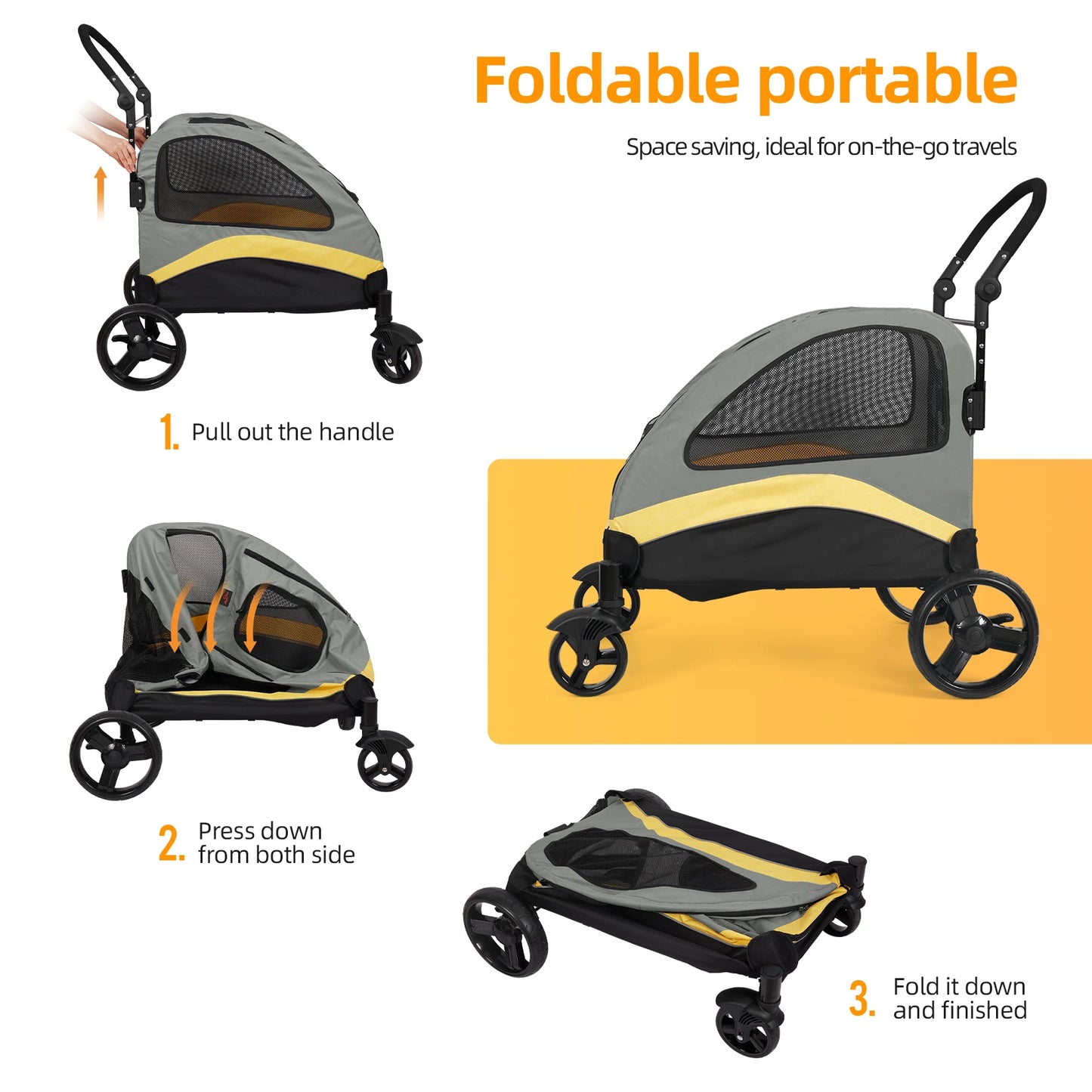 Dog Stroller Four Wheel Jogger Wagon Foldable Carrier