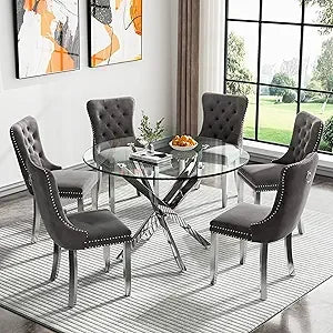 47.24 Inch Modern Silver Glass Dining Table Set For 4