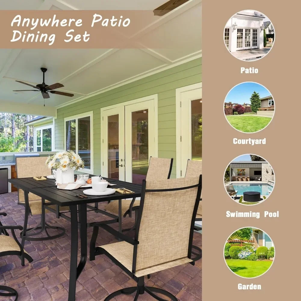 7 Piece Outdoor Dining Set With 6 Swivel Rocking Chairs