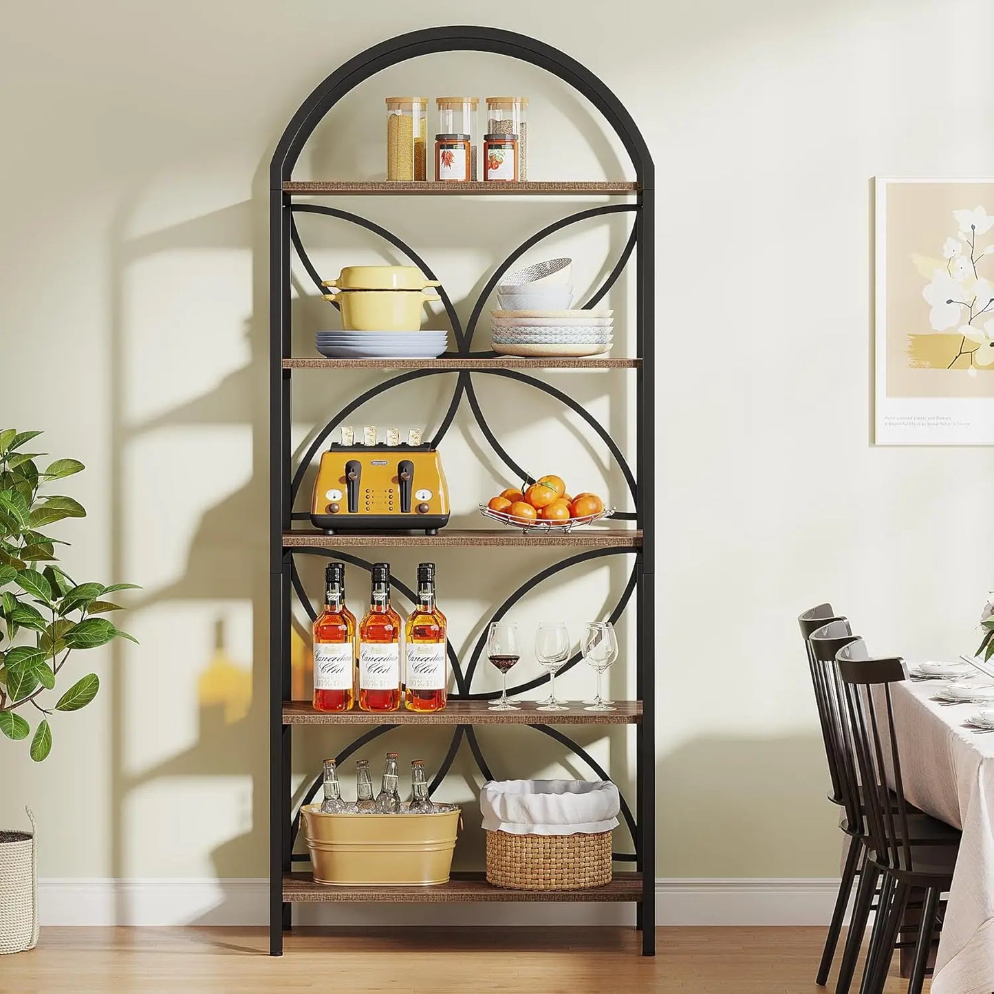 5 Tier Arched 75 Inch Bookshelf For Living Room Office