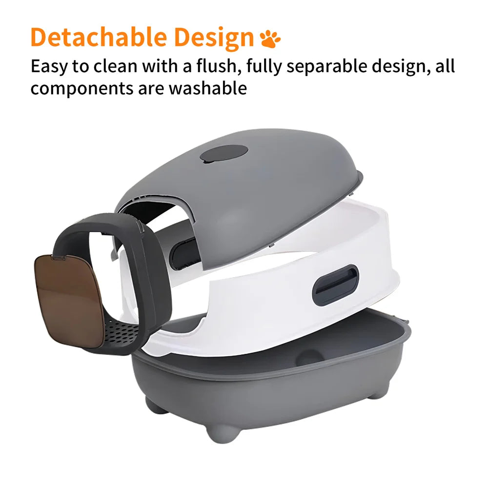 Large Hooded Cat Litter Box Enclosed Odorless Scoop