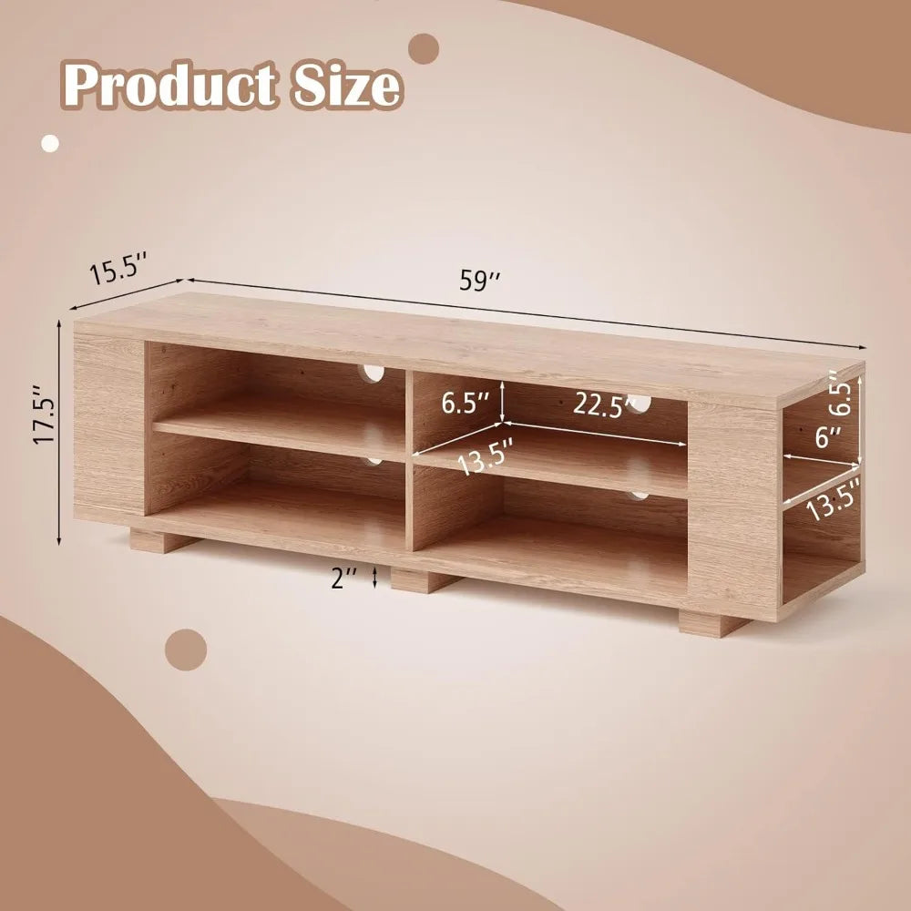 Starjoy Wood TV Stand for 65 Inch Flat Screen, Modern Entertainment Center With 8 Open Shelves, Farmhouse Storage Cabinet for L|