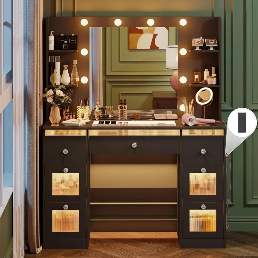 ZHUXIANG Makeup Vanity With Lights Glass Top Mirror