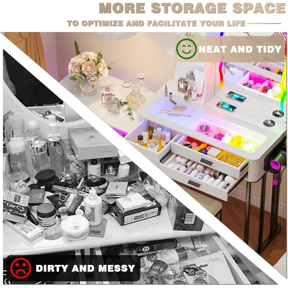 ZHUXIANG RGB Makeup Vanity Desk With Wireless Charging Station