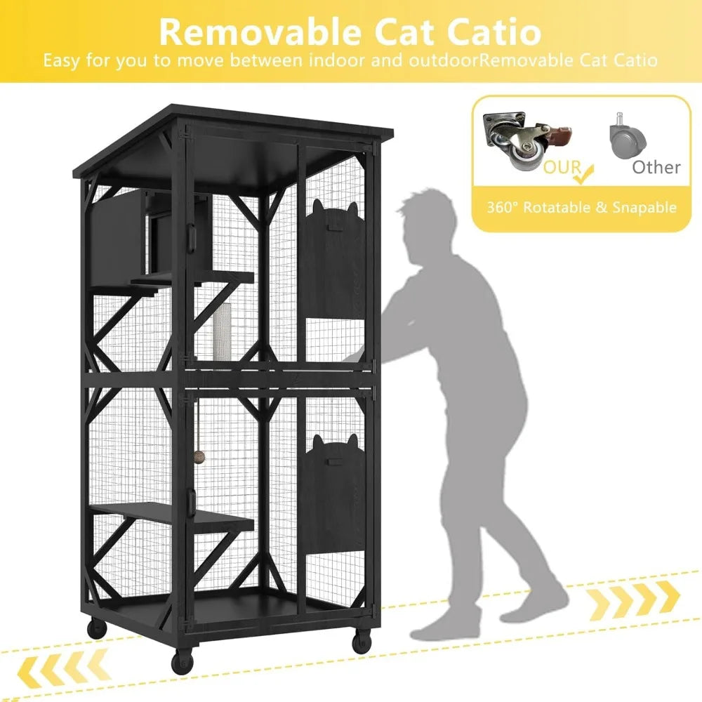 Outdoor Catio Cat Enclosure With Roof And Jumping Platforms