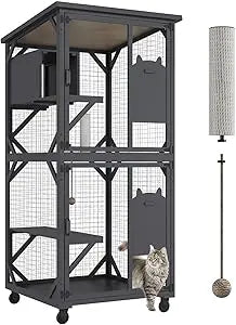 Outdoor Catio Cat Enclosure With Roof And Jumping Platforms
