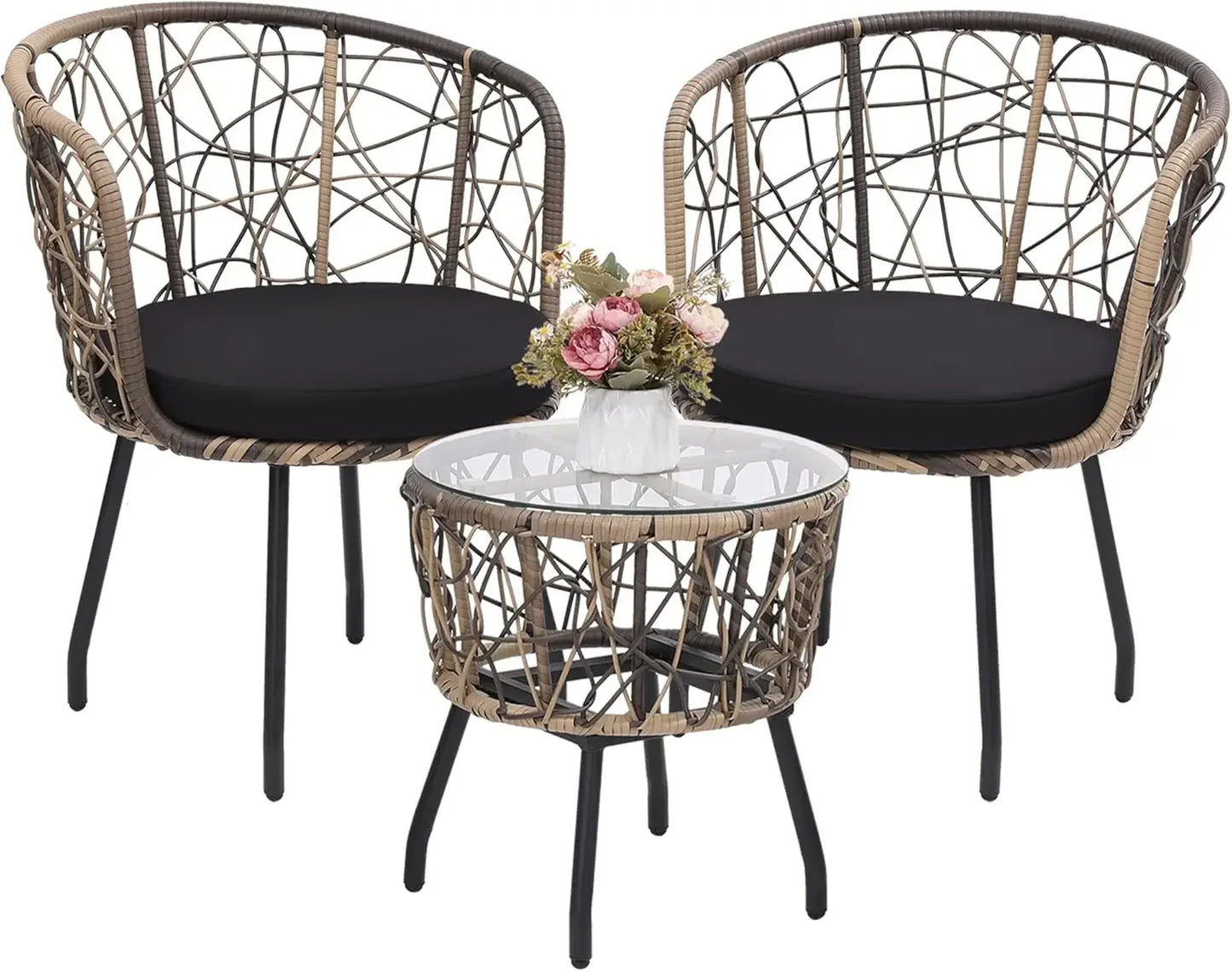 3 Piece Rattan Bistro Set For Balcony Patio Outdoor