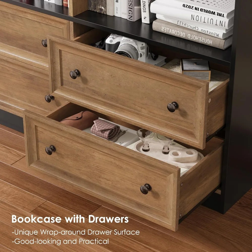 71 Inch Tall Bookshelf With 4 Drawers 6 Tier Wide Storage
