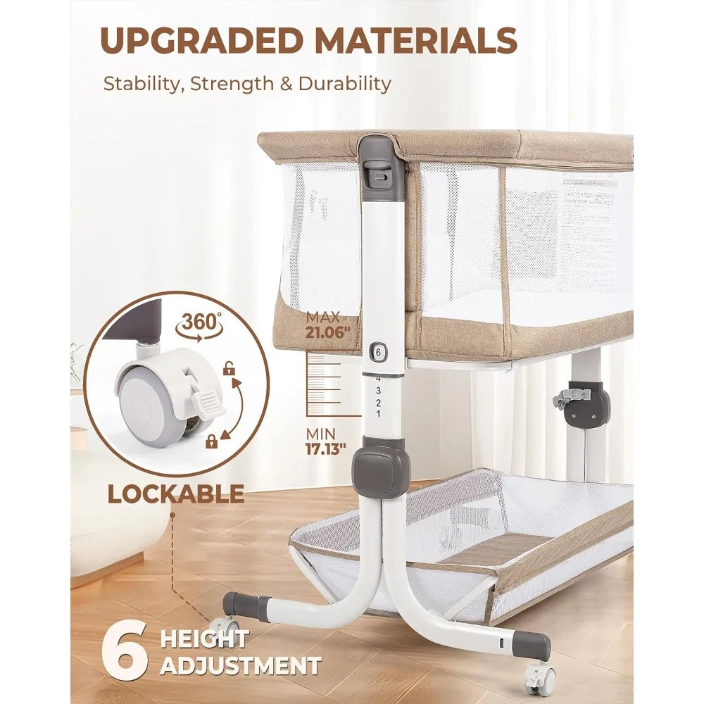 XMSJ Baby Bassinet Bedside Sleeper With Mesh Sides