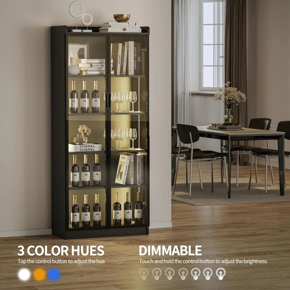 MKDK Lighted 5-Tier Display Cabinet With Acrylic Doors