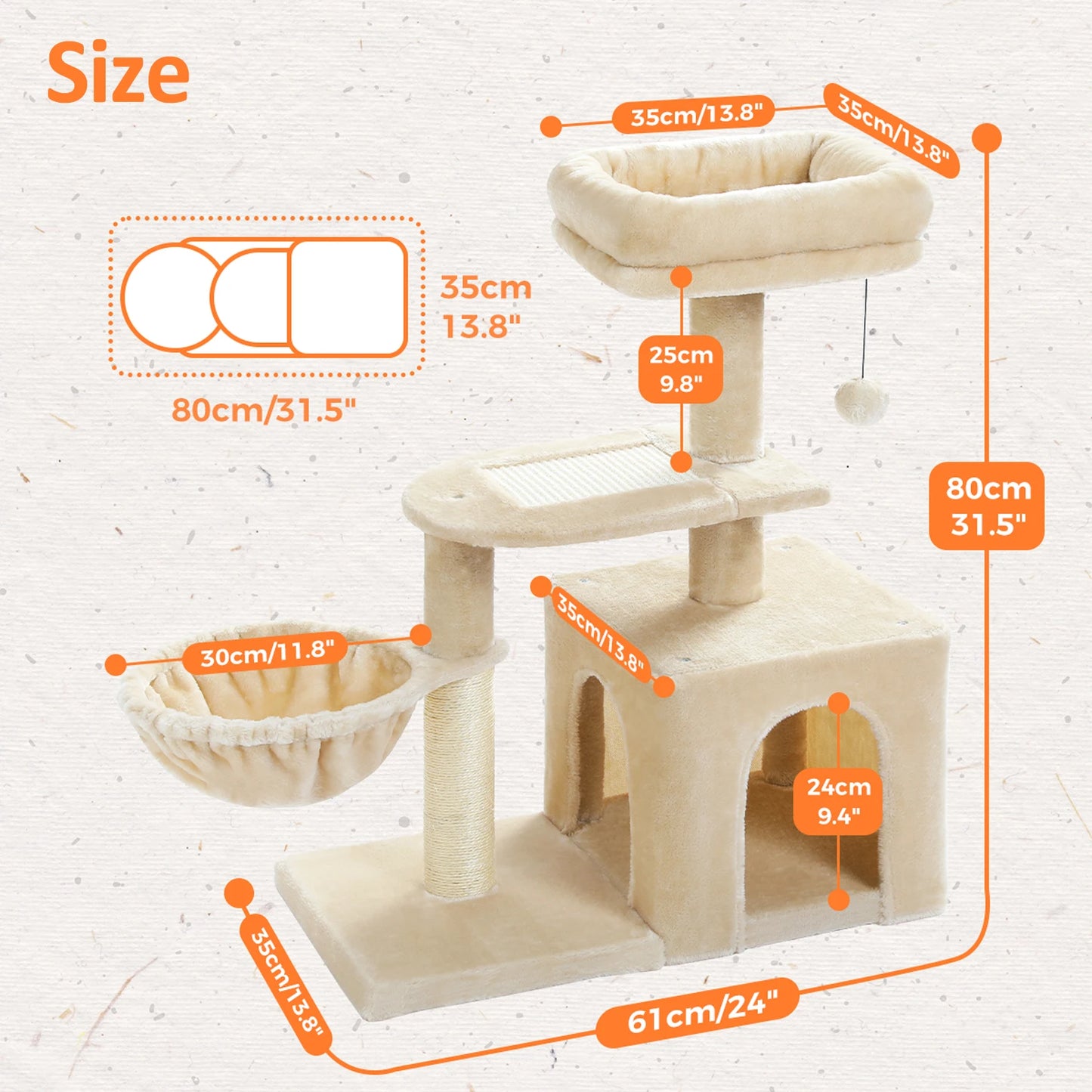 PAWZ Road Cat Tree Indoor Cats Three Tier Activity Tower