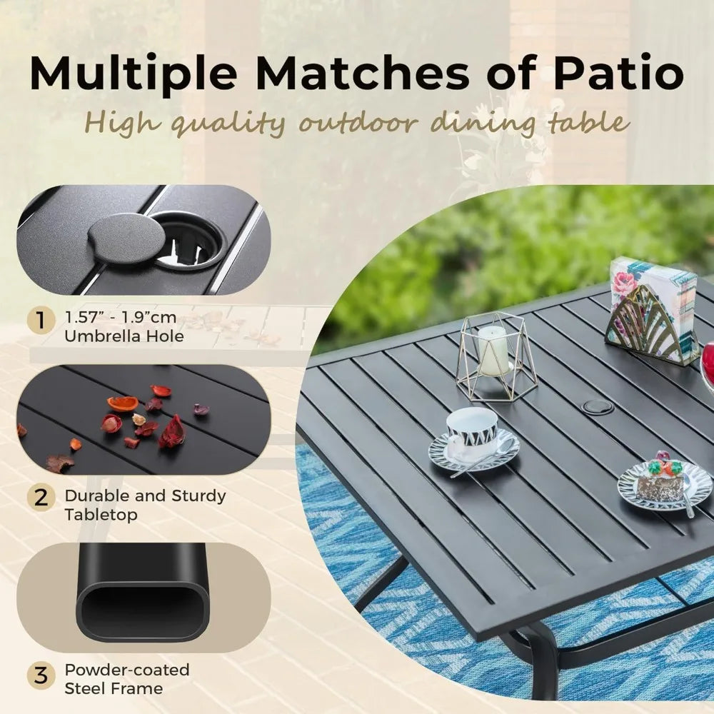 5 Piece Patio Dining Set With Blue Chairs And Umbrella