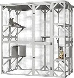 Outdoor Catio Cat Enclosure With Roof And Jumping Platforms