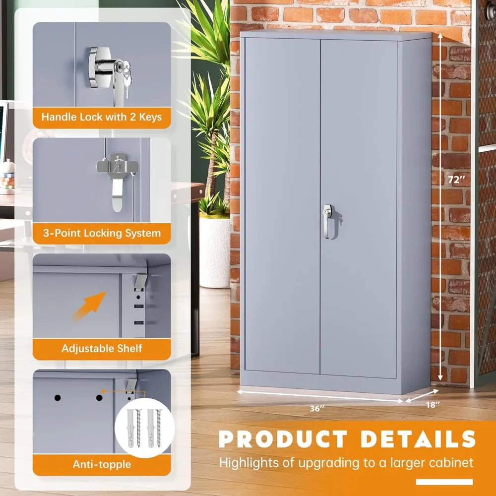 72 Inch Locking Metal Garage Storage Cabinet With Shelves