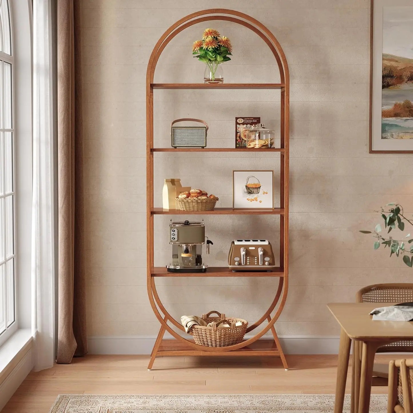 Five Tier Arched Bookcase 70.8 Inch Tall Modern Open Shelf