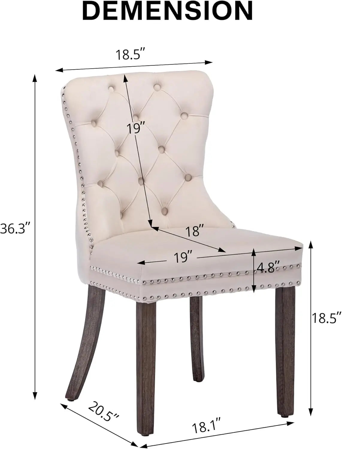 Velvet Dining Chairs Set of 6 Upholstered High End Tufted Dining Room Chairs with Nailhead Back Ring Pull Trim Solid Wood Legs Nikki Collection Modern Style for Kitchen Beige