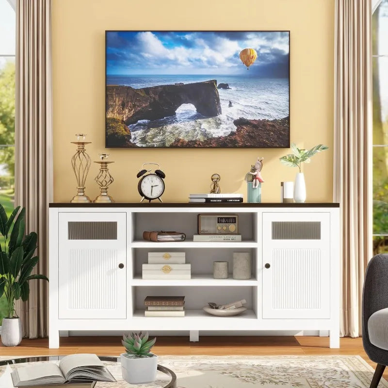 Modern 63 Inch White TV Stand With Storage Console For TVs