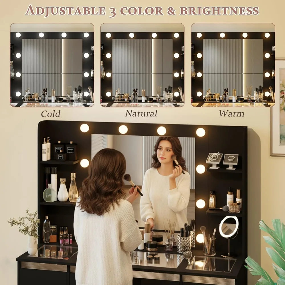 ZHUXIANG Makeup Vanity With Lights Glass Top Mirror