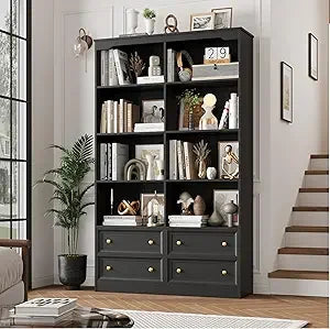 71 Inch Tall Bookshelf With 4 Drawers 6 Tier Wide Storage