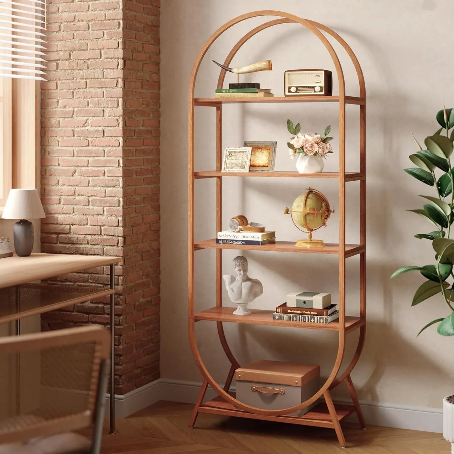 Five Tier Arched Bookcase 70.8 Inch Tall Modern Open Shelf