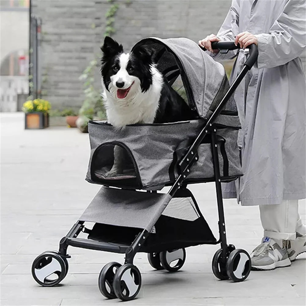 Foldable Pet Stroller For Small Dogs With Rain Cover