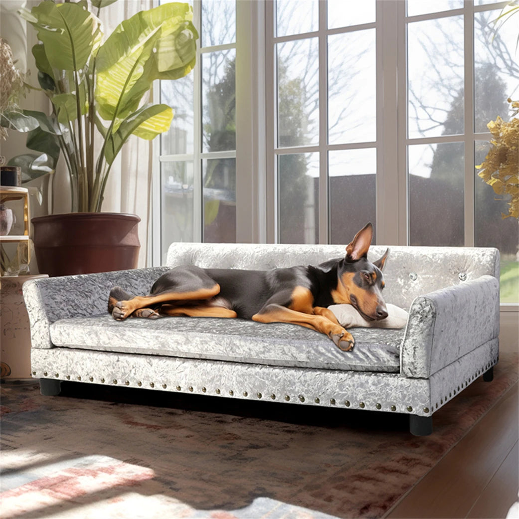 Heavy Duty Large Raised Dog Sofa Bed Cushioned Velvet