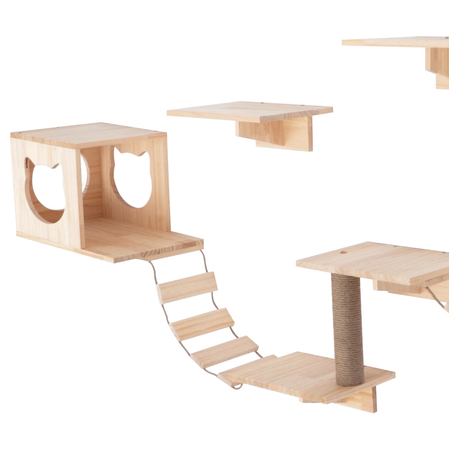 Sichuan Cat Wall Climber Set 9 Pieces Wood Cat Tree With Condos Shelves And Ladders
