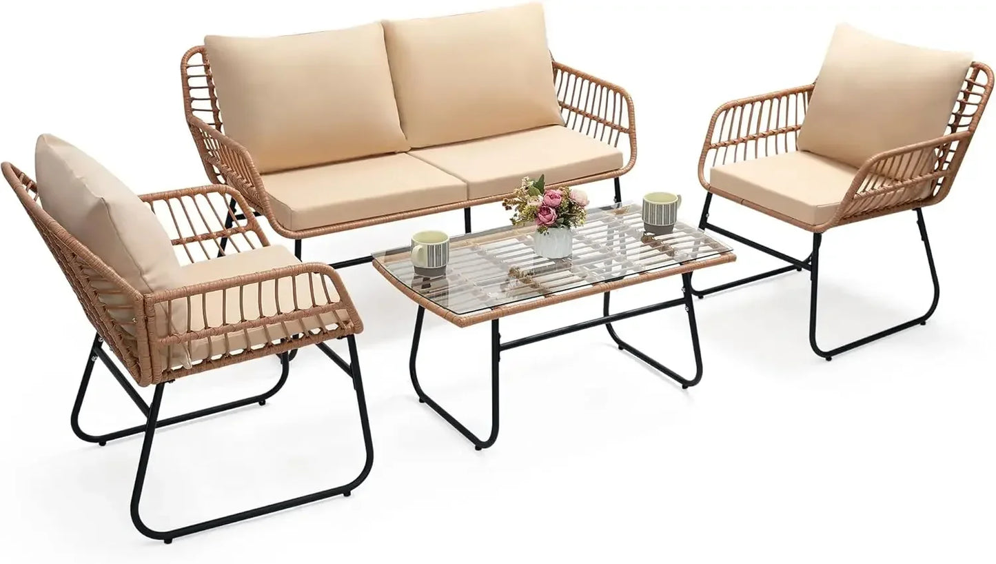 3 Piece Rattan Bistro Set For Balcony Patio Outdoor