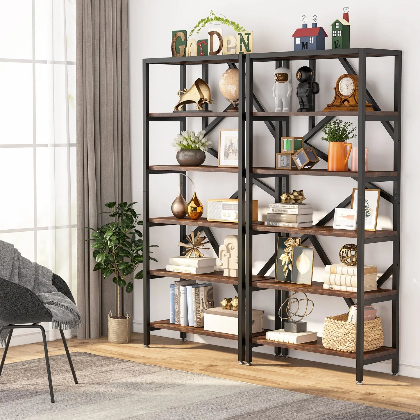 Tribesigns 71 Inch Industrial Etagere Bookcase 5 Shelf Display Rack for Living Room