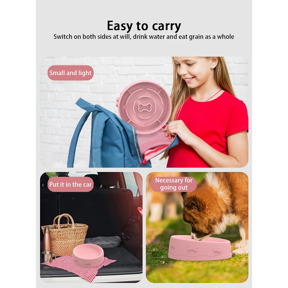 Hign-concerned Chemical 2 In 1 Pets Silicone Slow Feeder Tilted Double Sided Food Water Bowls