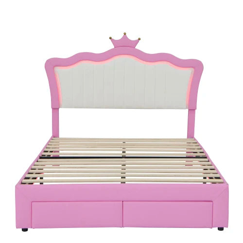 Full Size Padded Princess Bed Frame With LED Lights