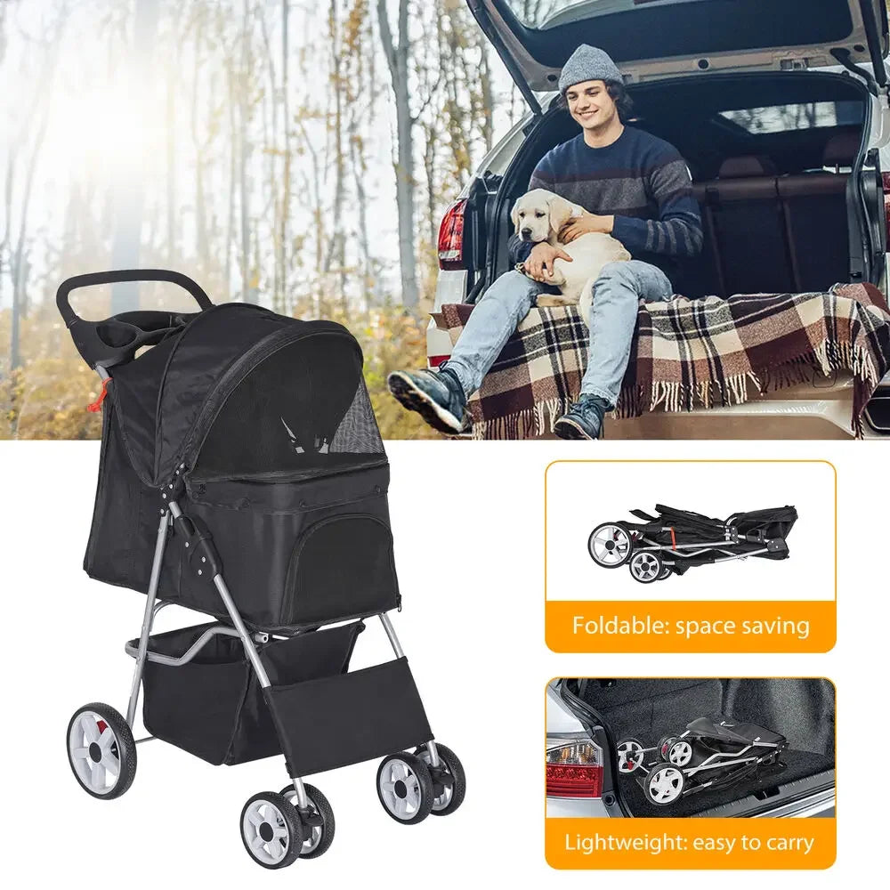 Hign Concerned Dog Stroller Travel Carrier Cart 4 Wheel