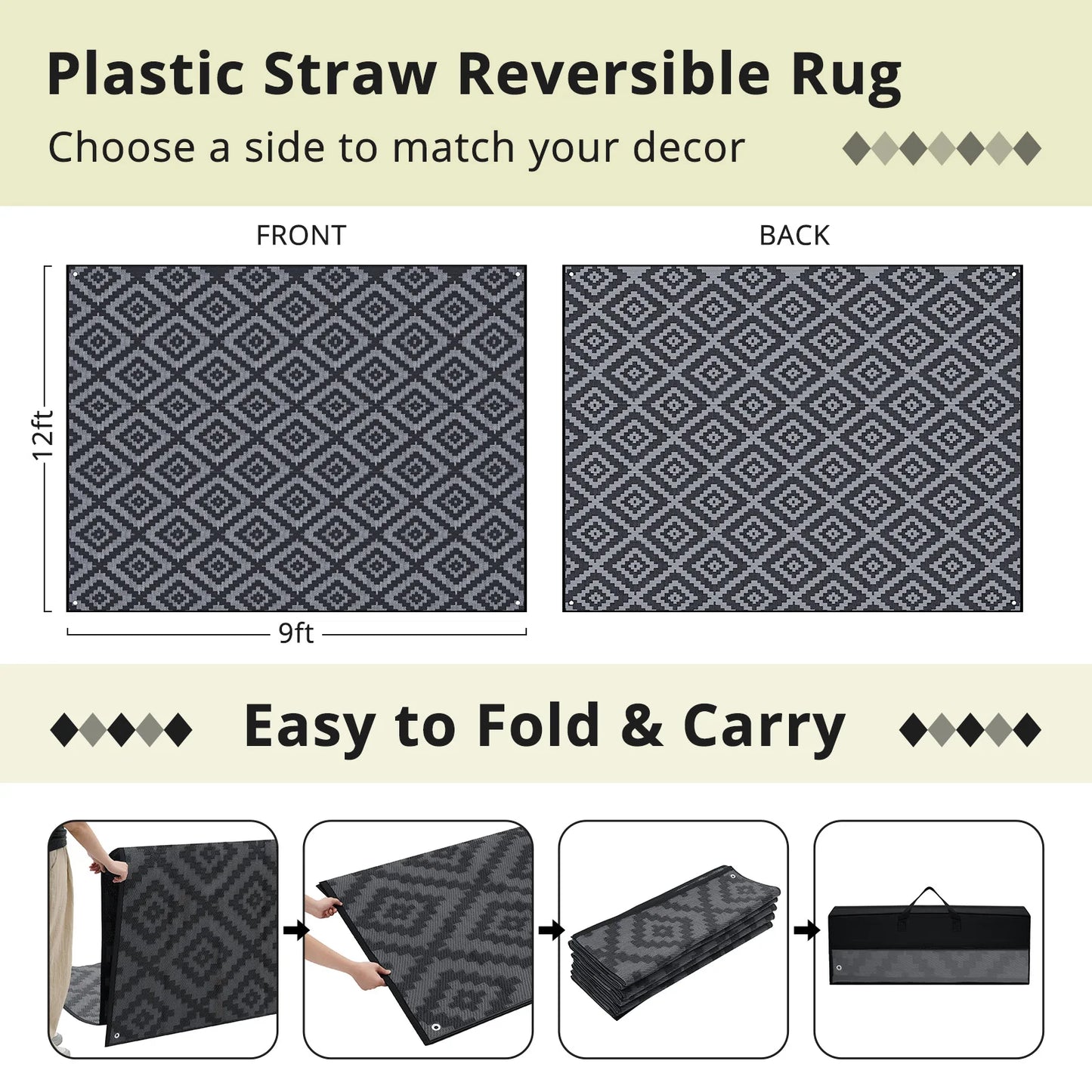 Outdoor Polyester Geometric Carpet For Patio And Picnic