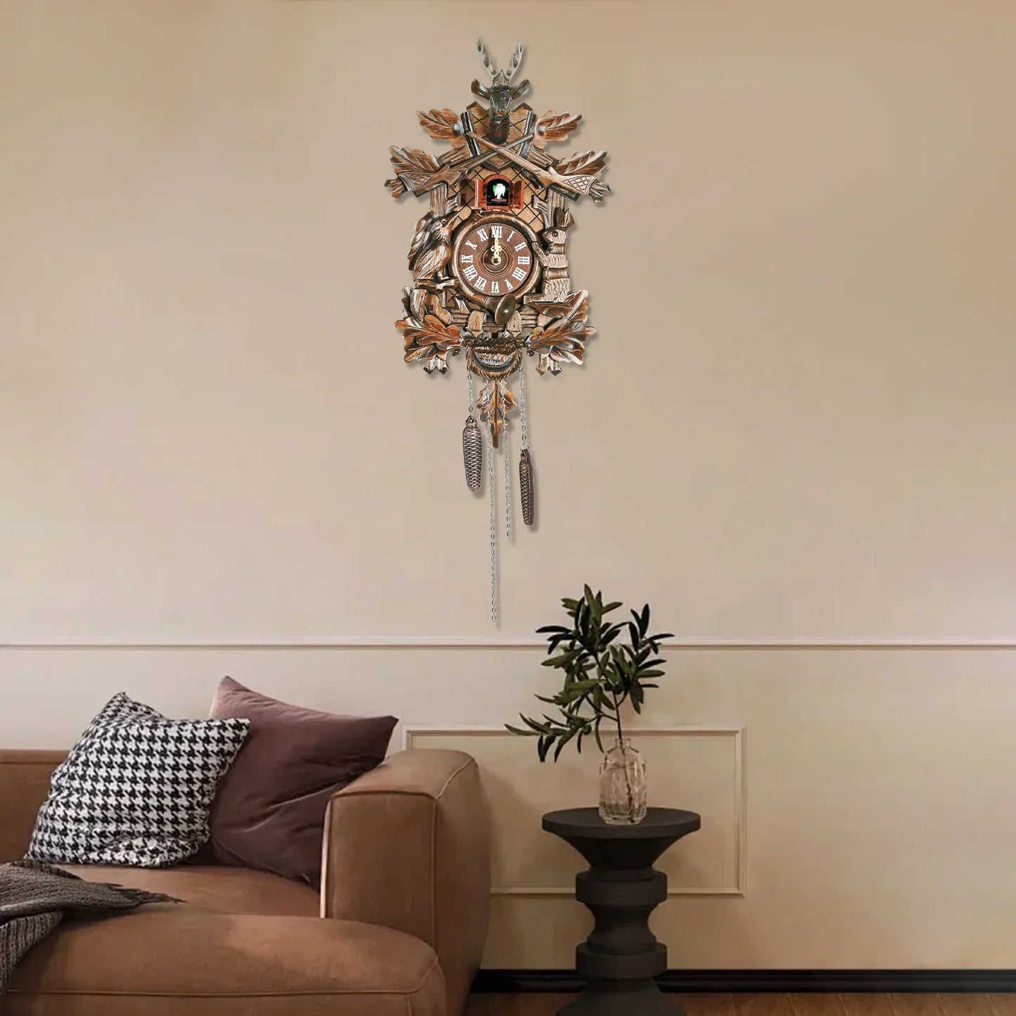 Forest Nordic Cuckoo Wall Timekeeper Handcrafted Intricately Timbered Bird Parlor