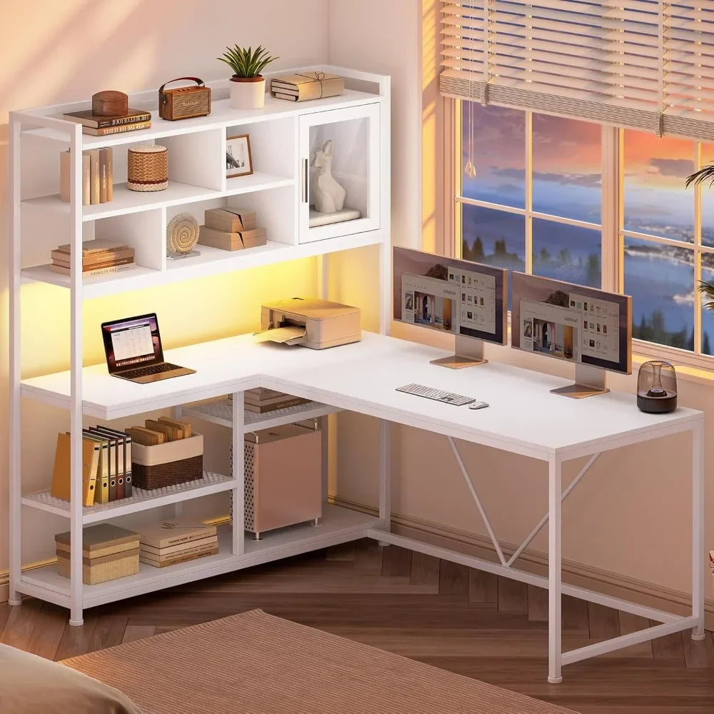 L Shaped Computer Desk 58 Inch Office Corner Desk With LED