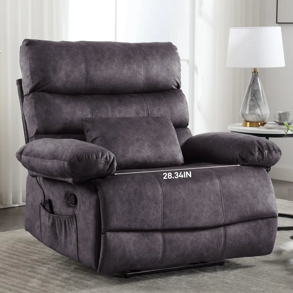 Plus Size Oversized 28 Inch Fleece Recliner With Pockets
