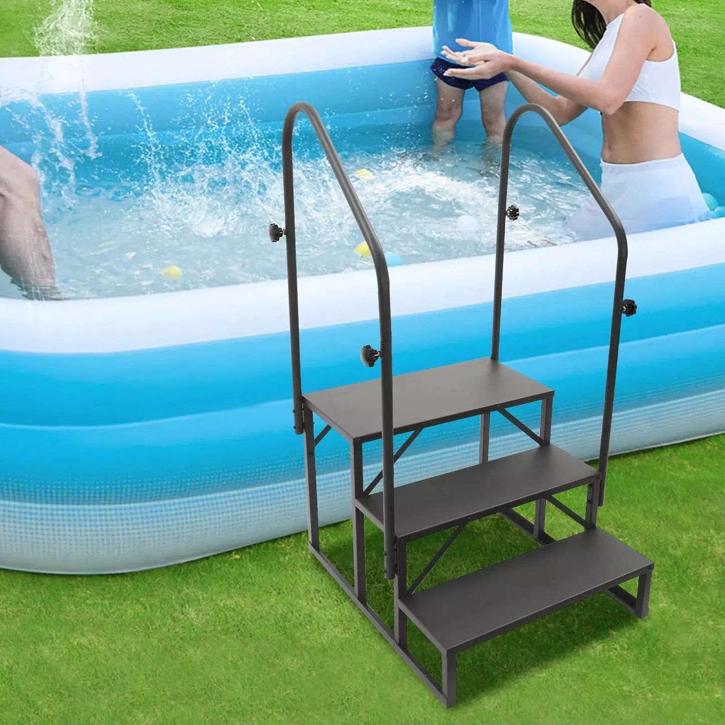 IndustrialGrade Stainless Steel ThreeStep Stairs With Ergonomic Handrails Mobility