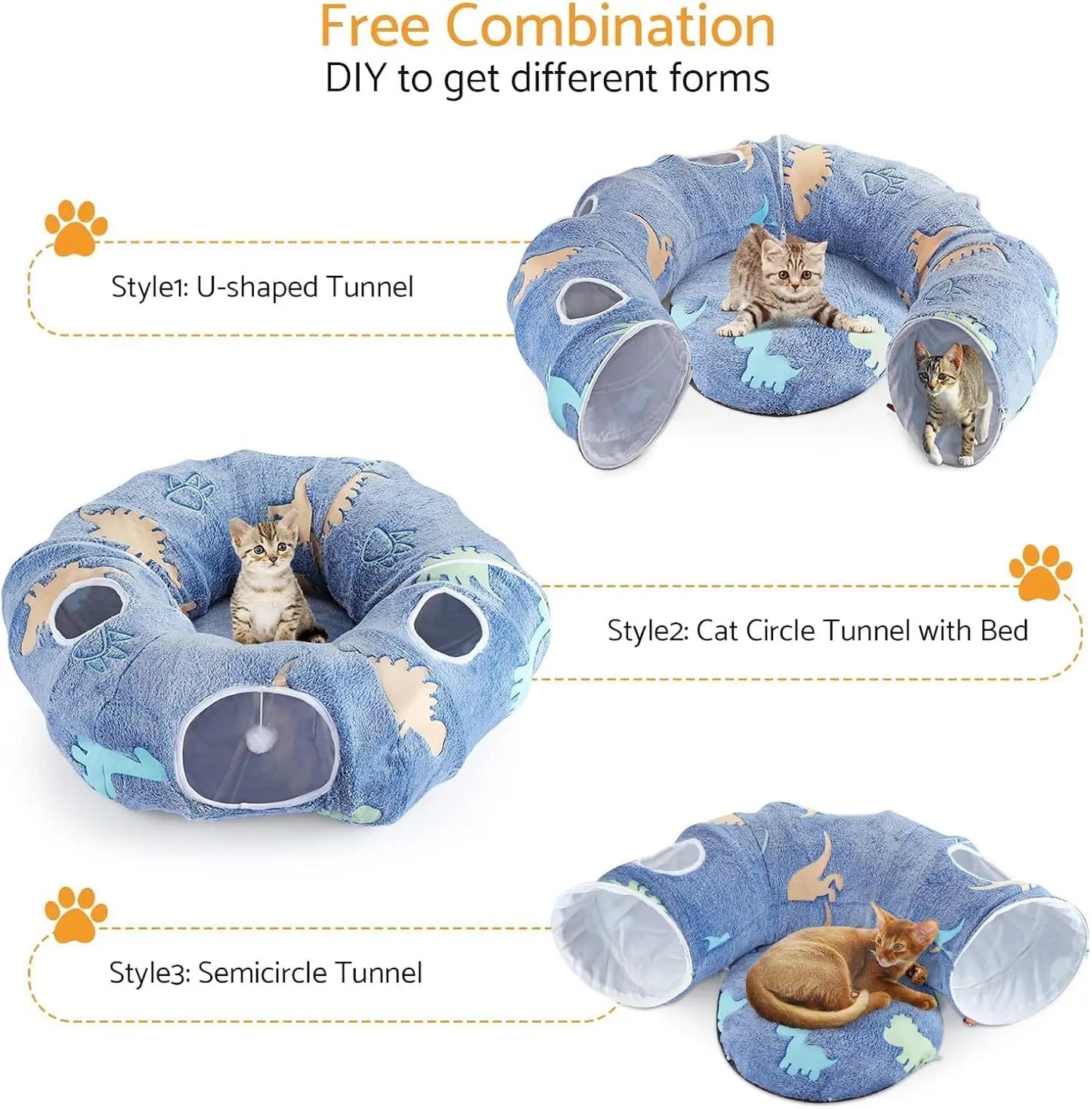 Maxetodo Foldable Cat Tunnel With Washable Bed Playground