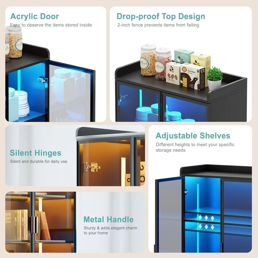 65 Inch LED 5 Tier Bookcase Display Cabinet Modern Home