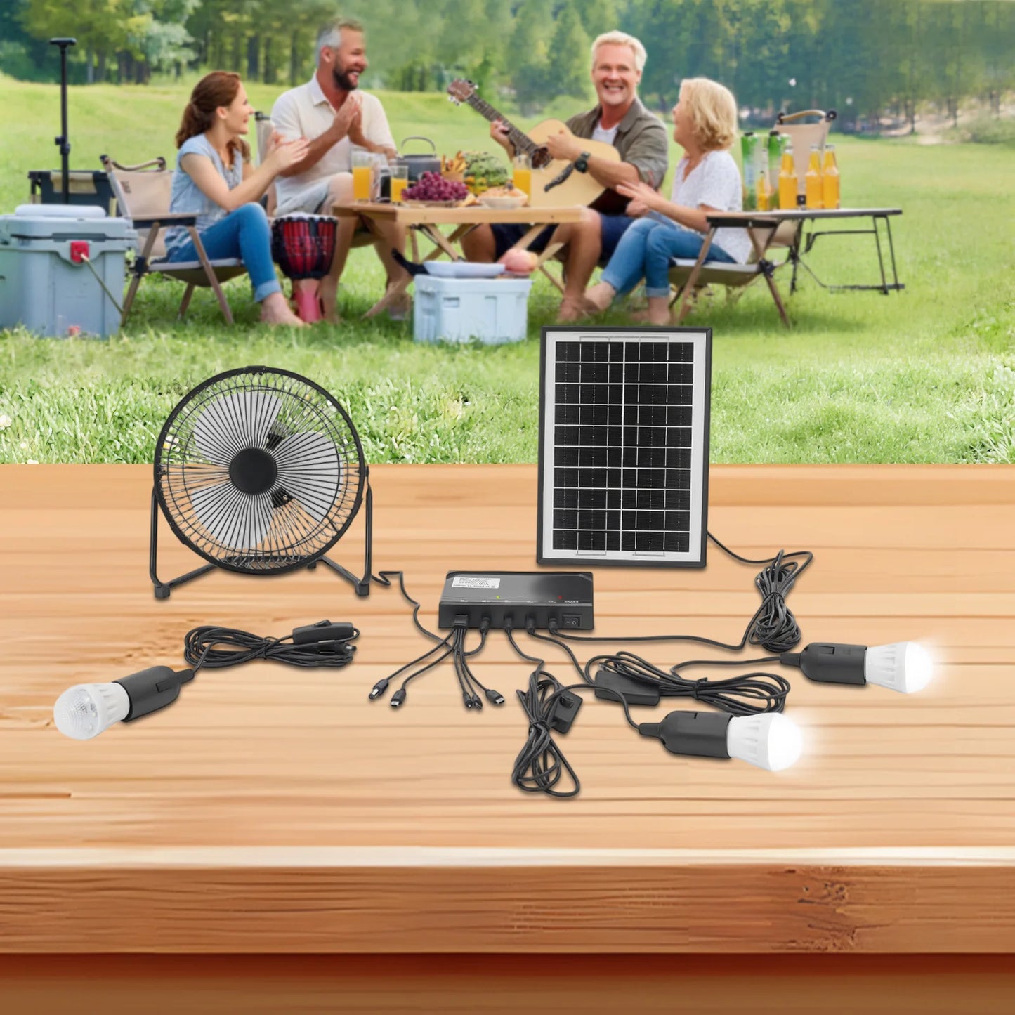 Hign-concerned Solar Powered Fan And Light Set Outdoor Kit