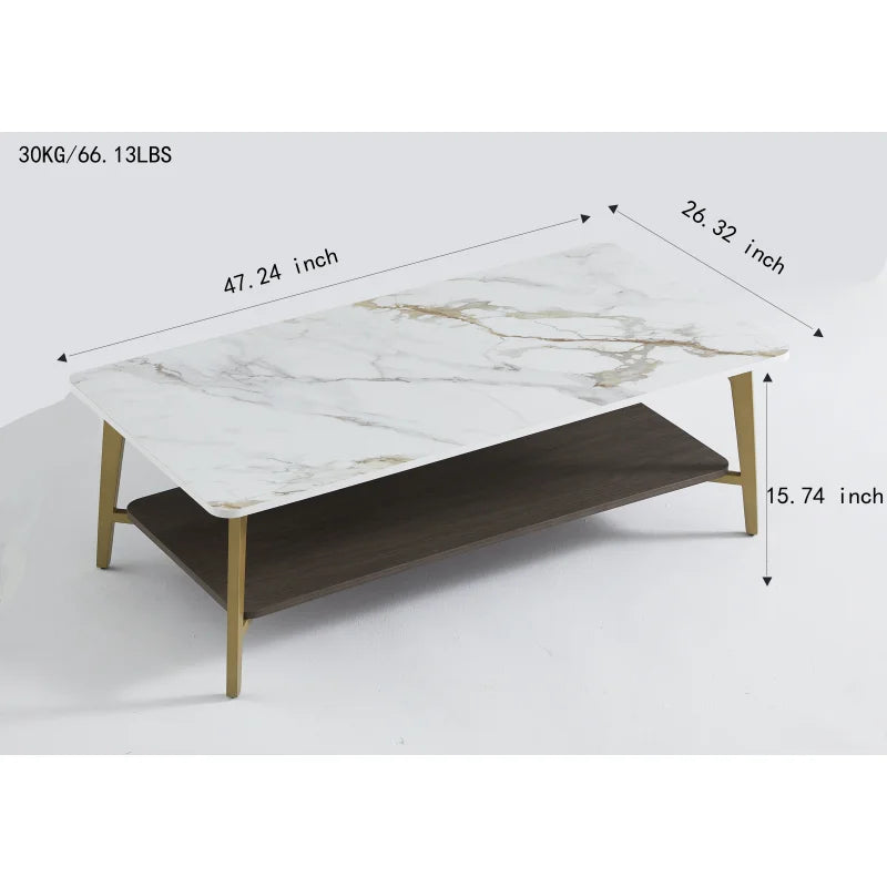 Rectangular Coffee Table With Metal Frame Open Shelf