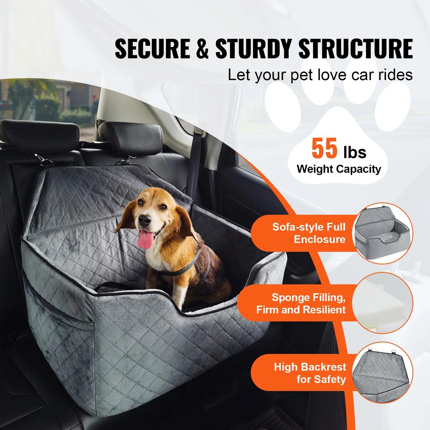 SucceBuy Dog Car Seat Booster With Storage Pocket Travel