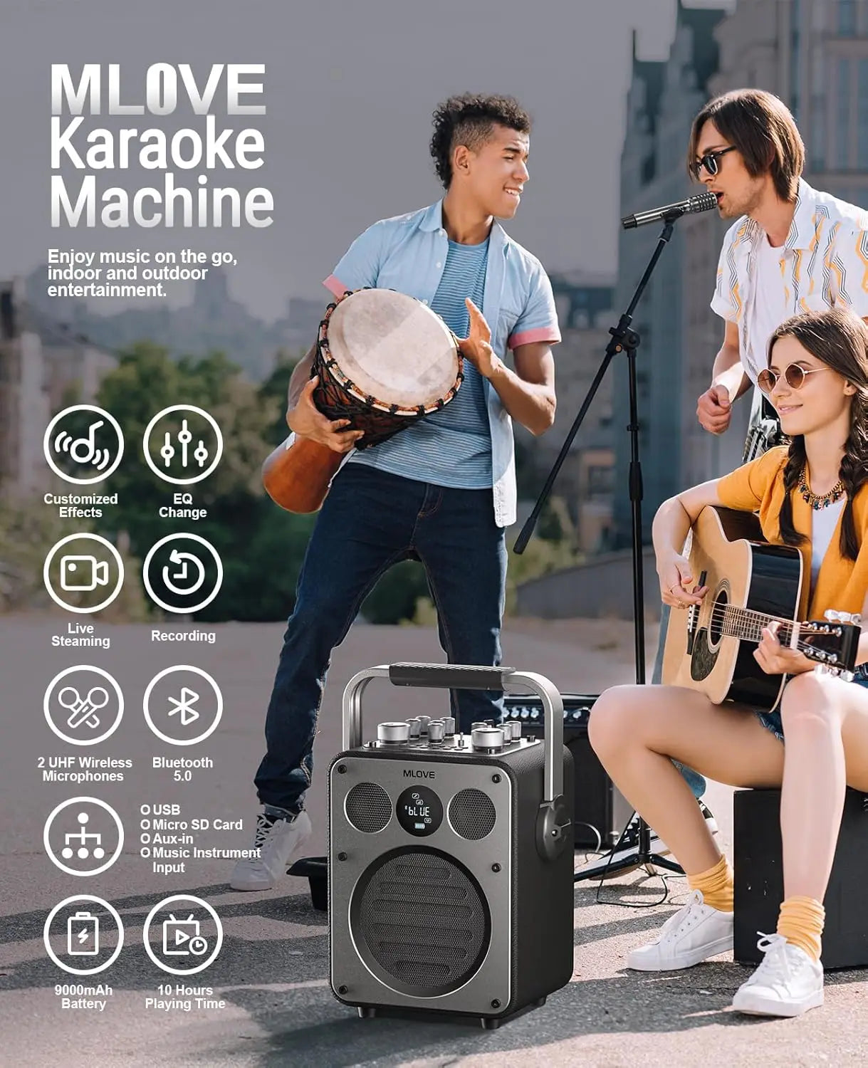 MLOVEC D5 Karaoke Machine With Bluetooth And Microphones
